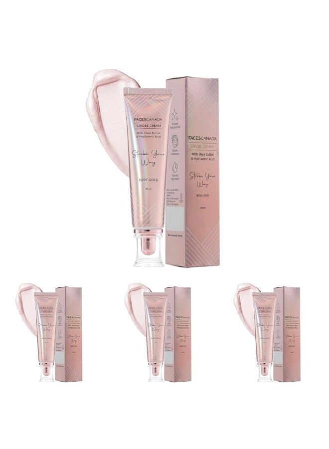 فاسيسكانادا كريم ستروب من فيس سكانادا - ذهبي وردي، 30 مل | برايمر + هايلايتر + مرطب | زبدة الشيا وحمض الهيالورونيك | ترطيب مكثف | بشرة ندية مشرقة خالية من العيوب | قاعدة مكياج مضيئة ومتألقة (عبوة من 4 قطع) - Image 1